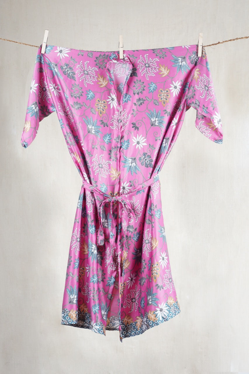 Flamingo Pink Balinese Silk Kimono
