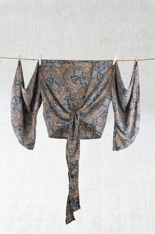 Navy Nirvana Silk Cropped Top