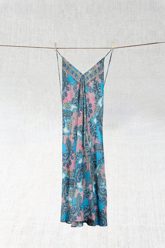 Teal and Gold Silk Indian Short Dress.