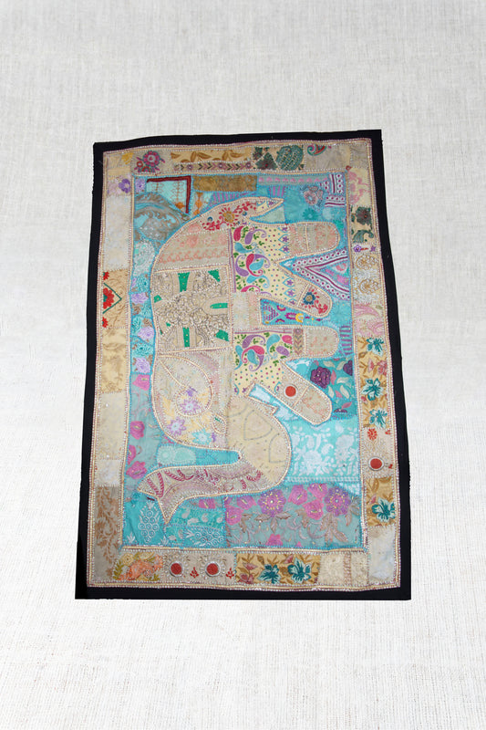 Majestic Mosaic Elephant hand-Embroidered Tapestry