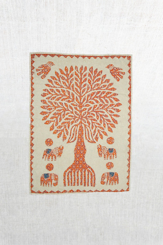 Scarlet Sanctuary Tree of Life Hand-Embroidered Tapestry Small