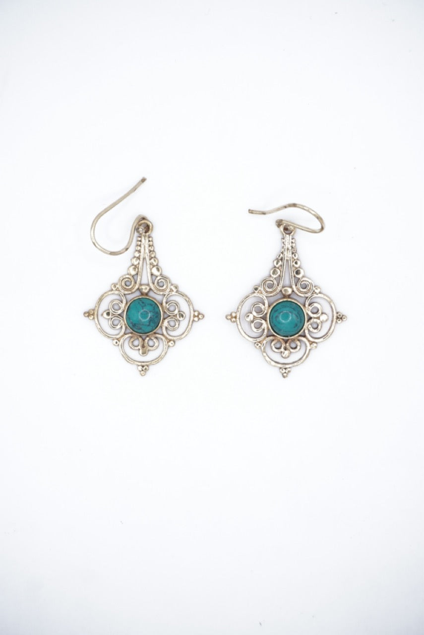Colored Engraved Stone Dangle Earrings