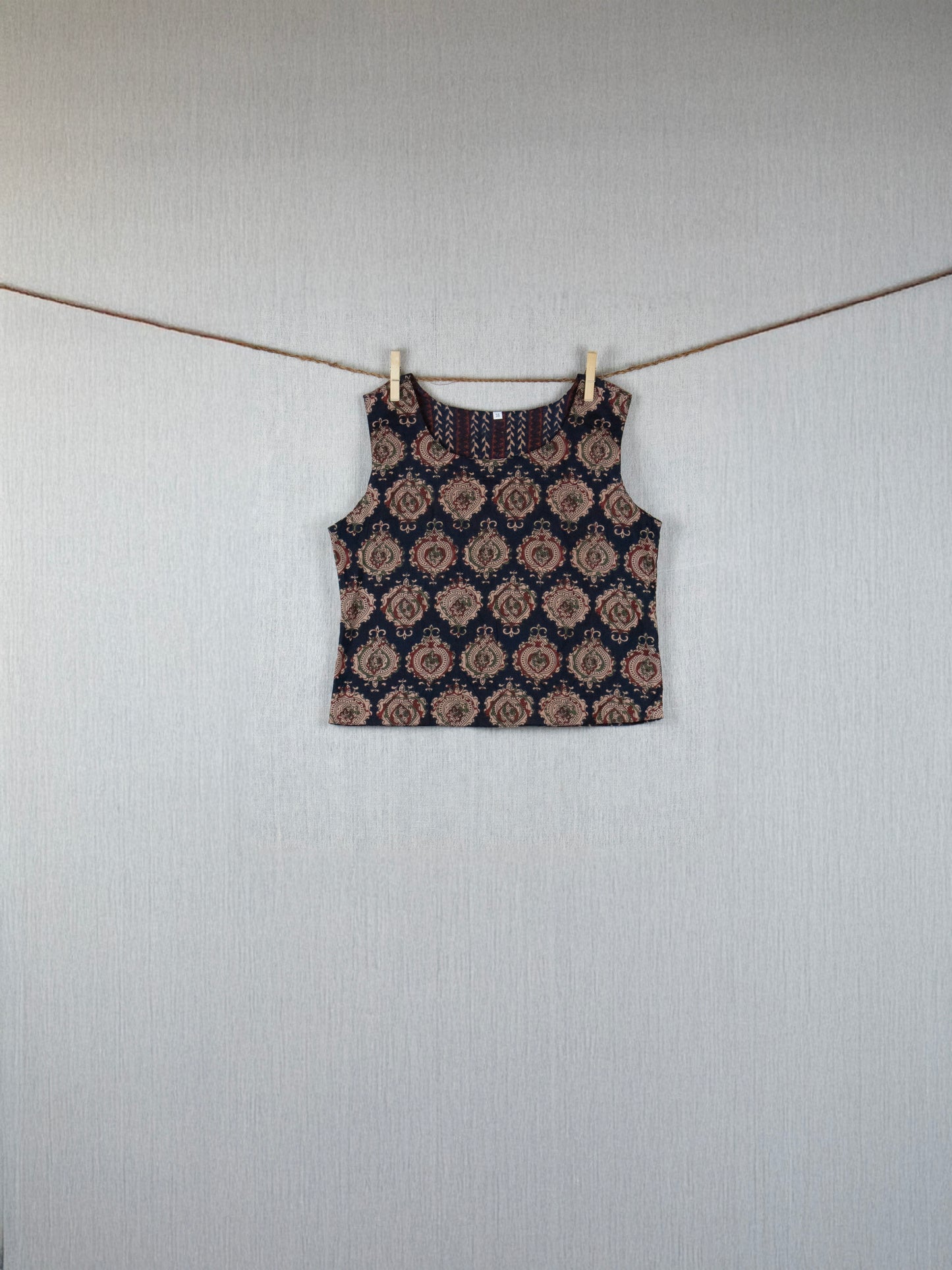 Ethereal Noir Double-face cotton top - hand block printed