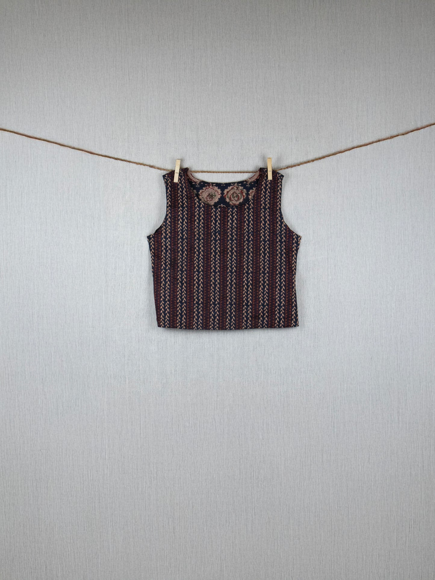 Ethereal Noir Double-face cotton top - hand block printed