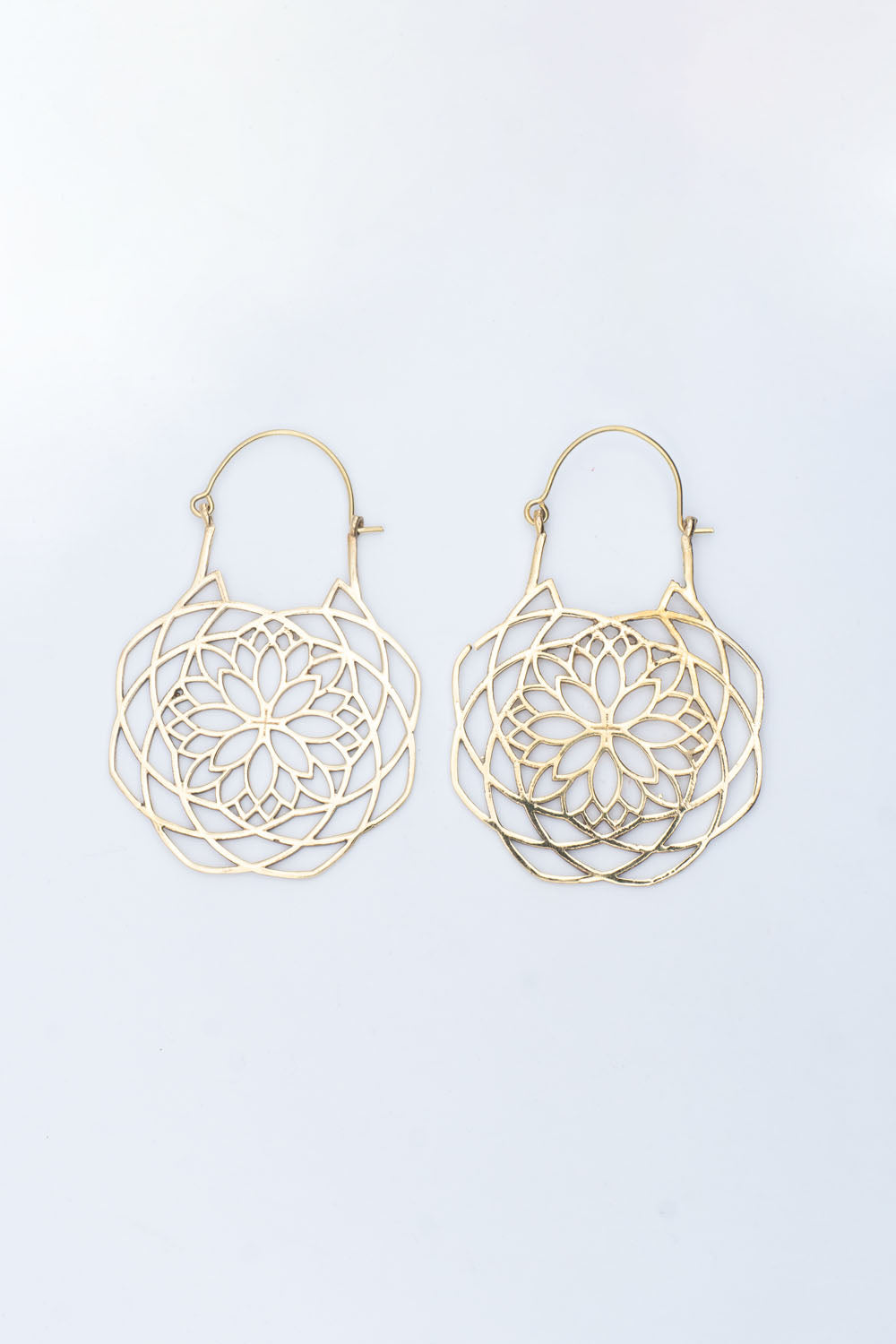 Lotus Open Engraved Hoop Earrings