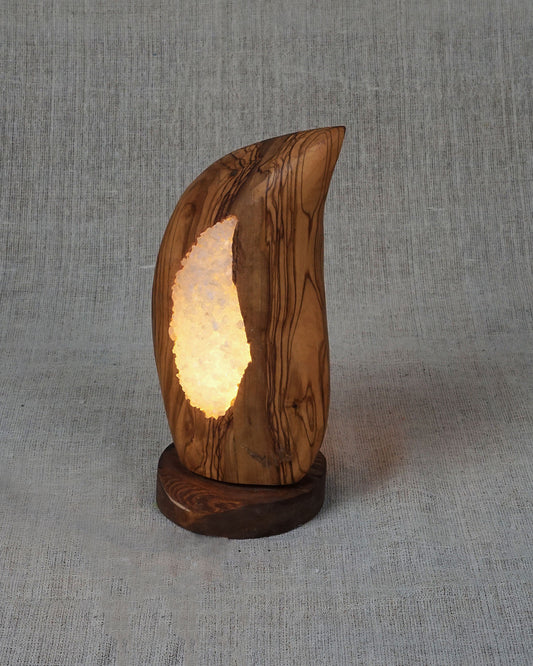 Olive Tree Wood Crystal Salt Lamp