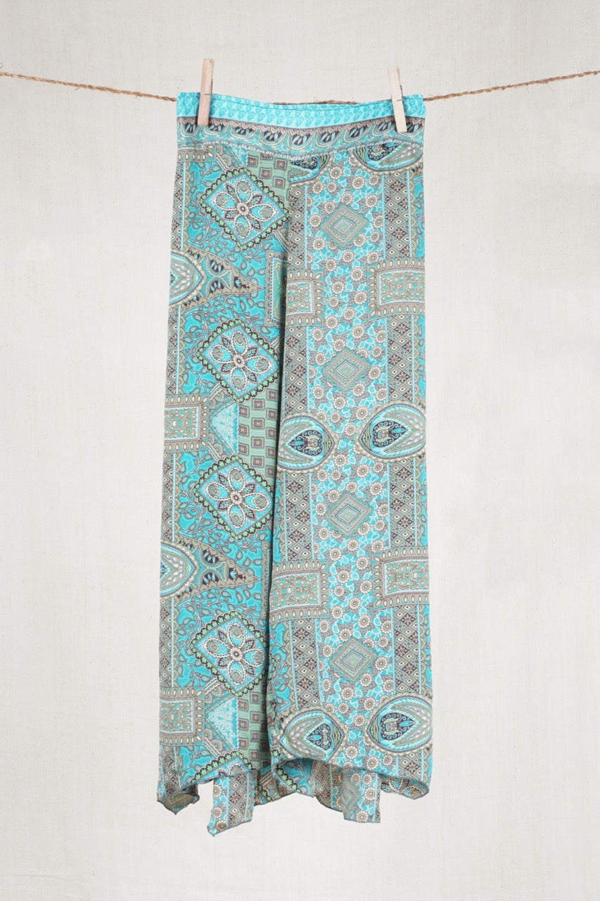 Turquoise Squares Silk Pants