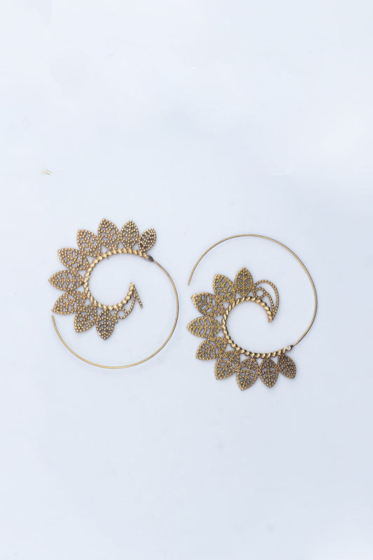 Dotted Leaf Spiral Earrings