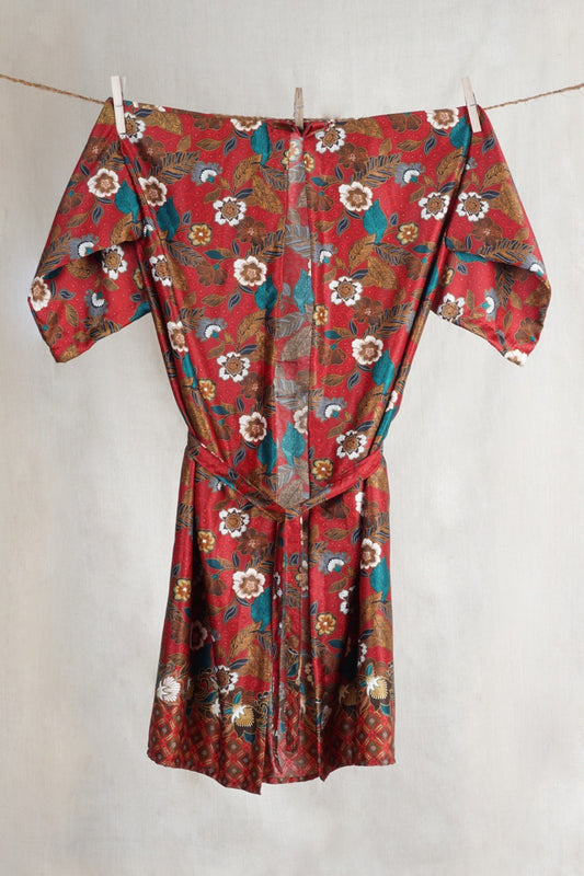 Ruby Blossom Balinese Silk Kimono