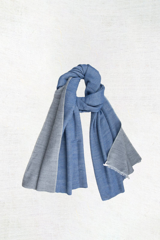 Plain Small Pure Cashmere Shawl ( Blue x Grey)