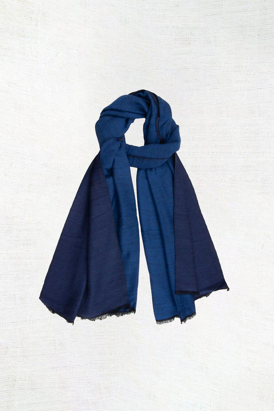 Plain Small Pure Cashmere Shawl  (Indigo x Blue)
