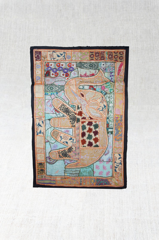 Serene Safari Elephant Hand-Embroidered Tapestry