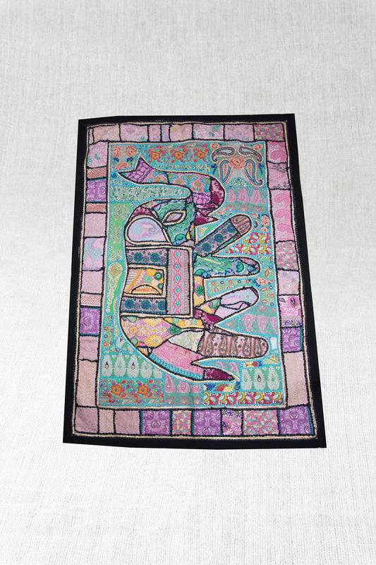 Pastel Pachyderm Elephant Hand-Embroidered Tapestry