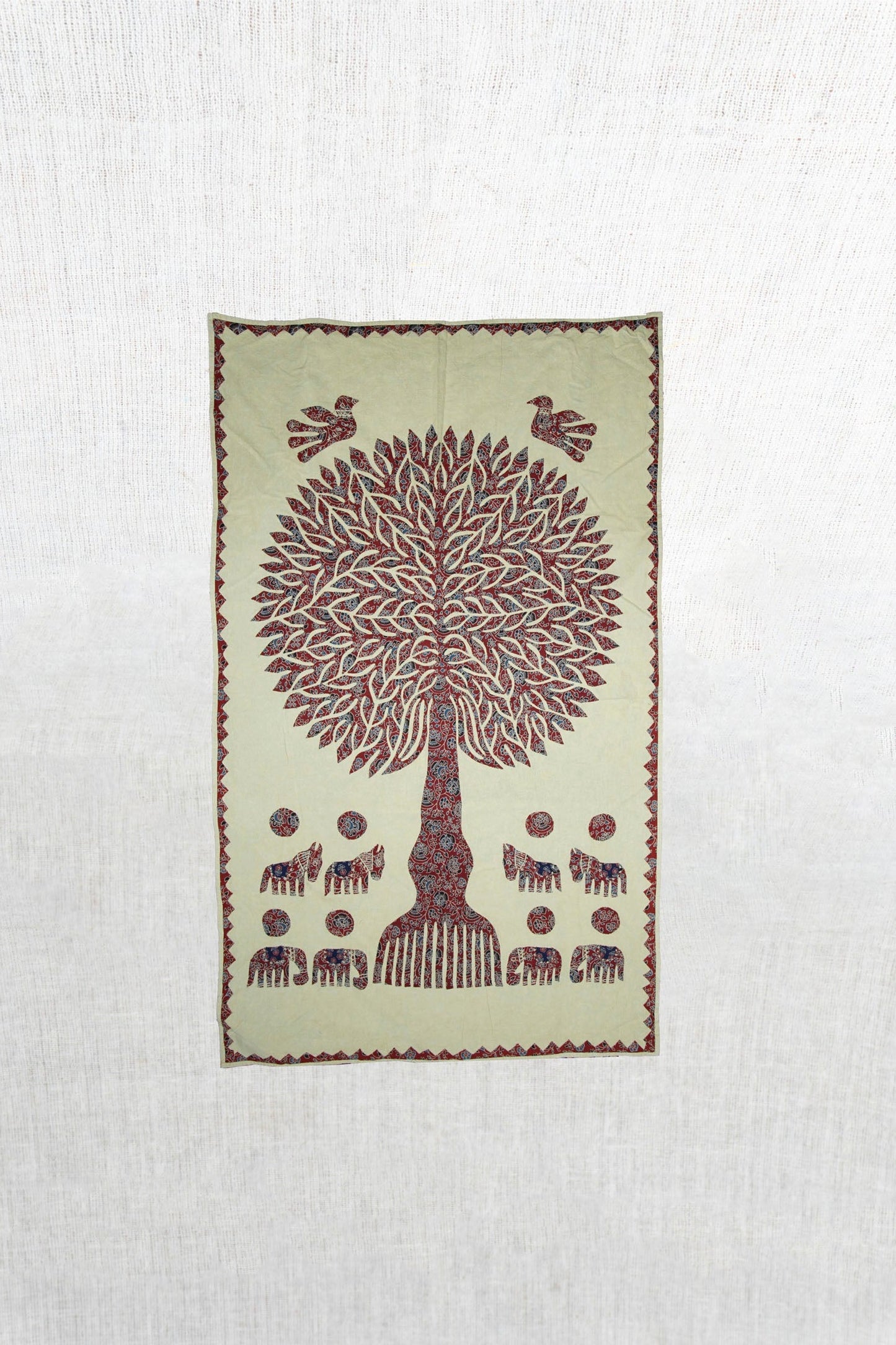 Mahogany Motif Tree of Life Hand-Embroidered Tapestry