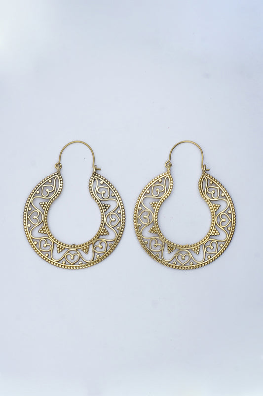 Open Dotted Engraved Hoop Earrings