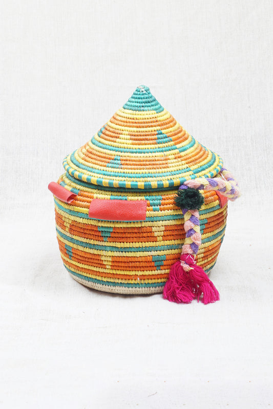 Tropical Sunrise Palm Wicker Bowl with Lid