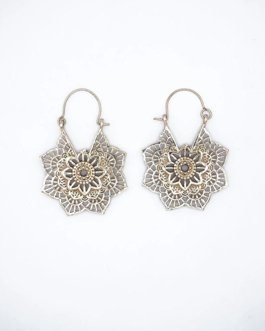Mandala Hoop Brass Earrings