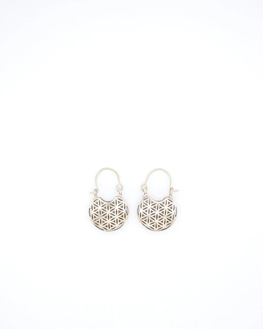 Flower of Life Purse Hoop Brass Earrings