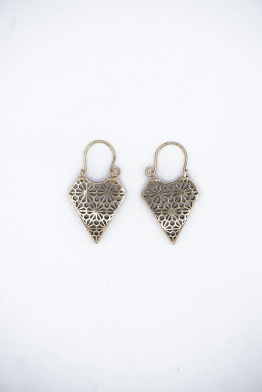 Puffed Arrow Hoop Brass Earrings