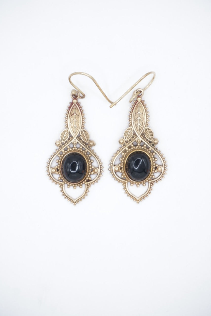 Beaded Leaf Engraved Dangle Earrings