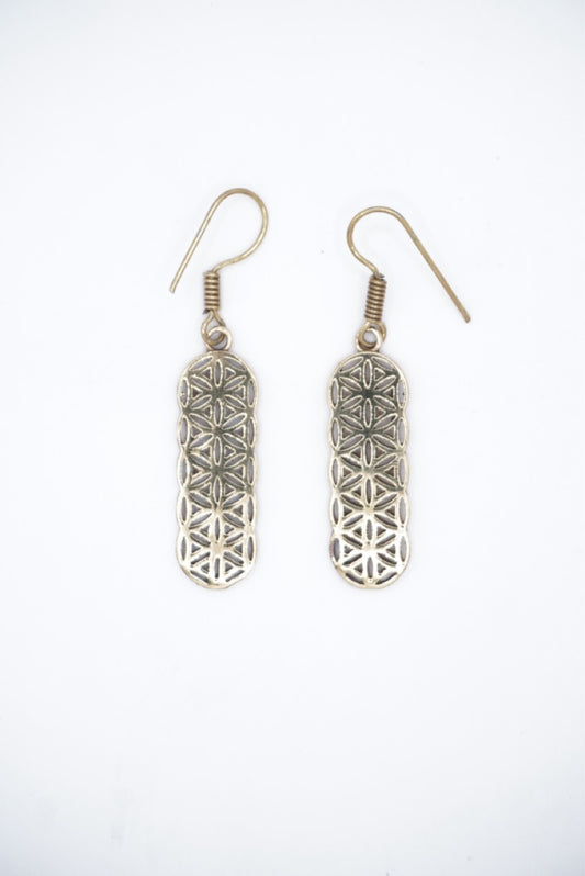 Geometric Long Flower Dangle Earrings