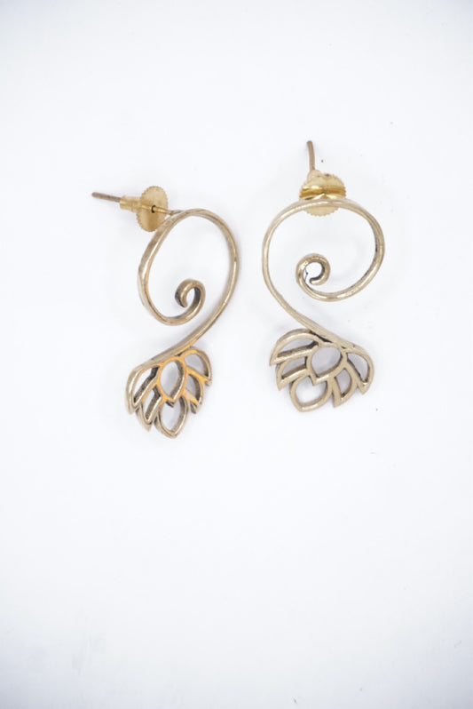Charm Lotus Dangle Brass Earrings