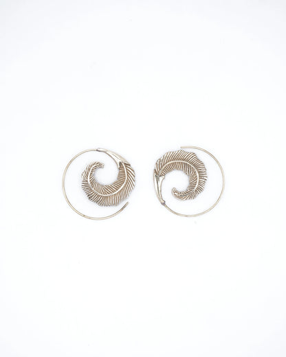 Feathers Spiral brass Earring