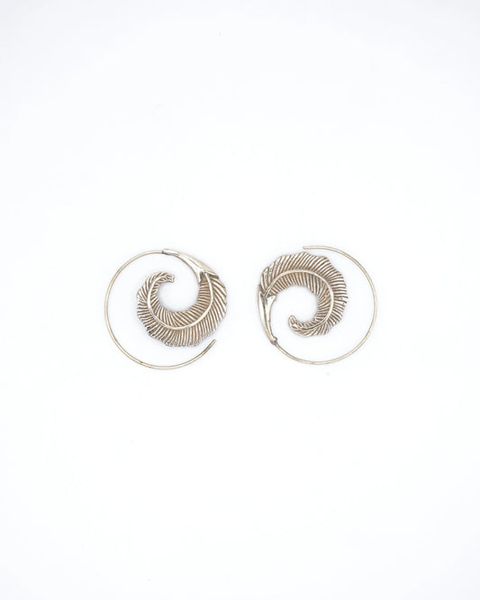 Feathers Spiral brass Earring