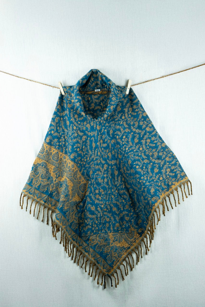 Golden Lapis Woolen Poncho