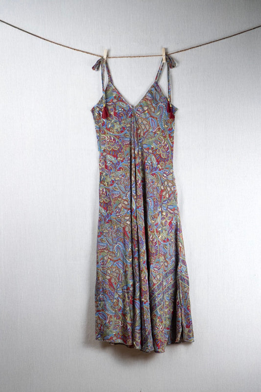 Royal Berry Silk Long Dress - with golden prints