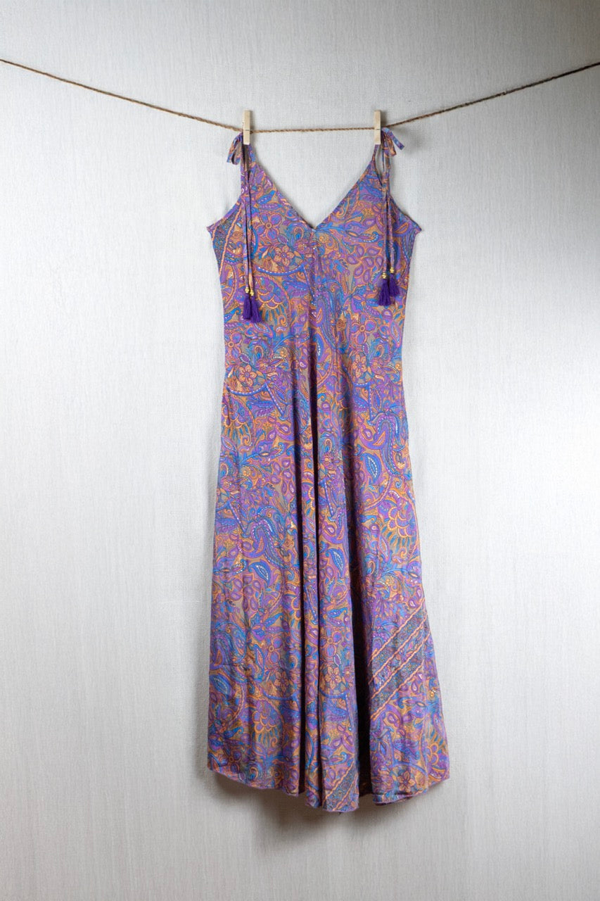 Lavender Spice Silk Long Dress  - with golden prints