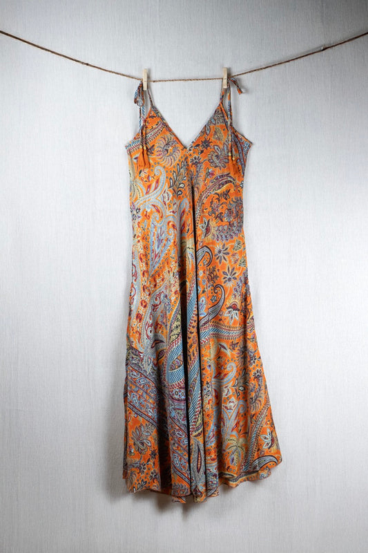 Tangerine Tide Silk Long Dress