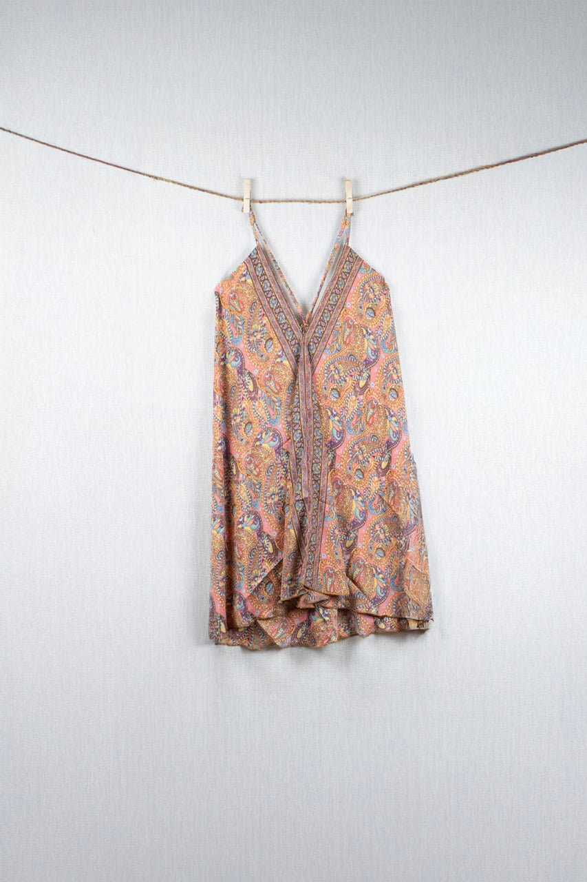 Peach Glow Silk Short Backless Dress