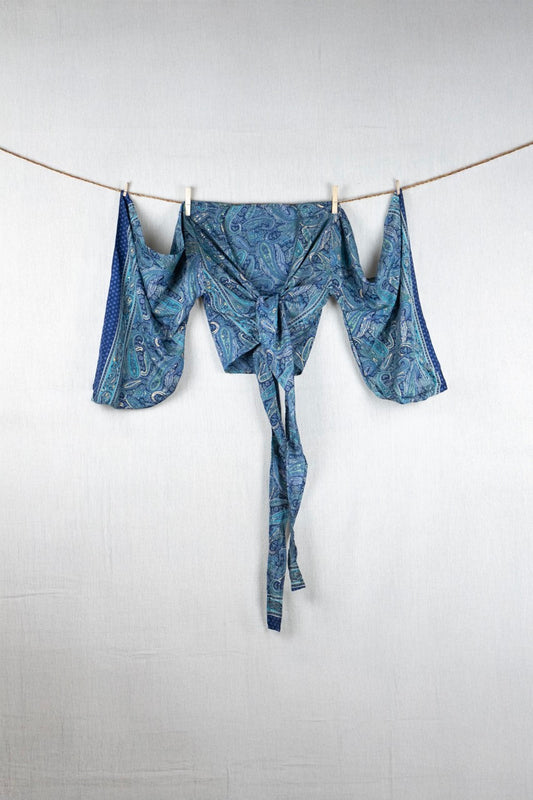 Midnight Jungle Silk Crop Top - with golden prints