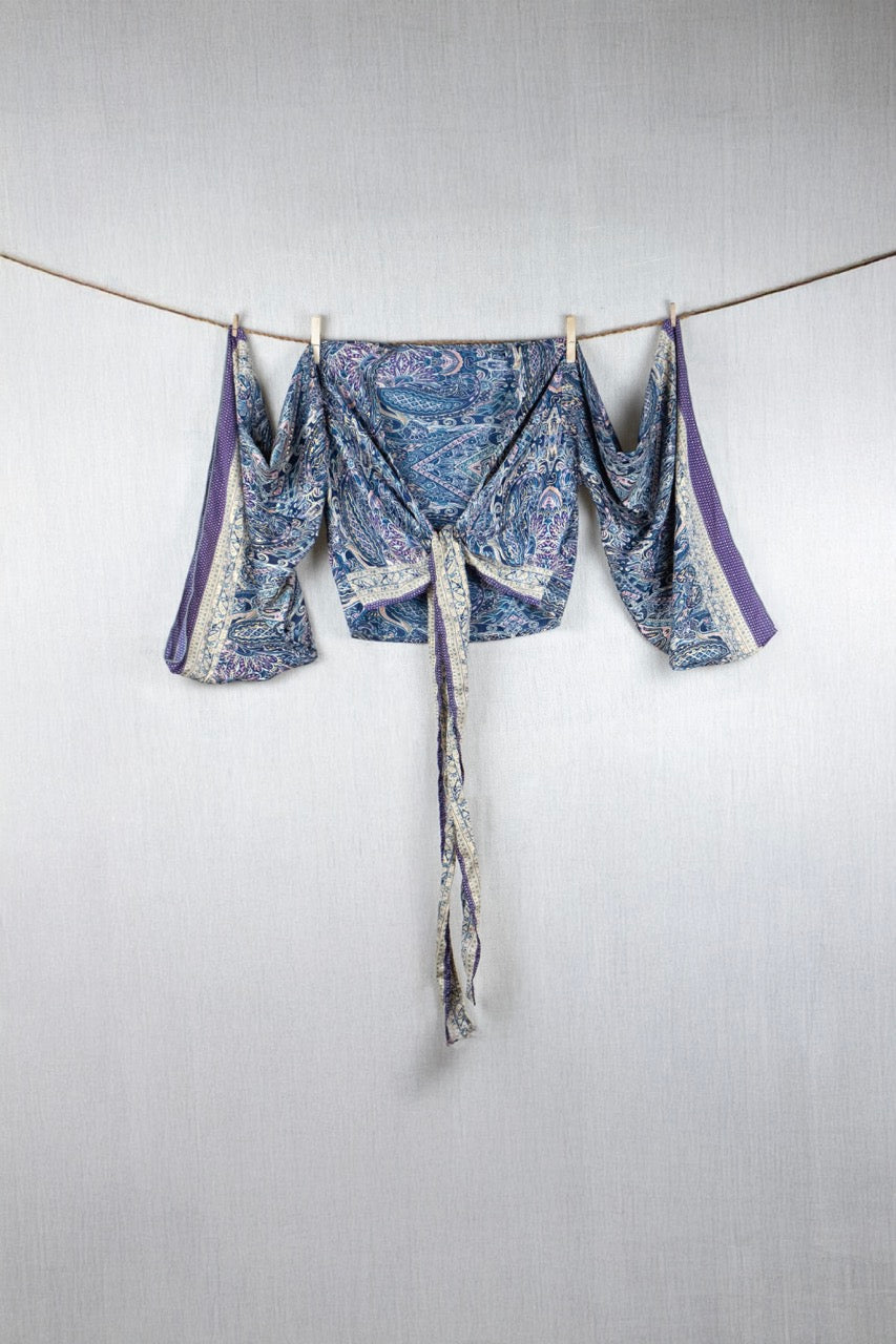 Jamuni Mint Silk Crop Top with golden prints