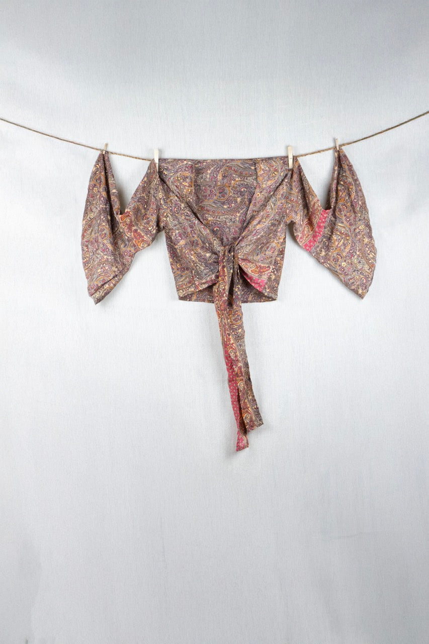 Haldi Hue Silk Crop Top - with golden prints