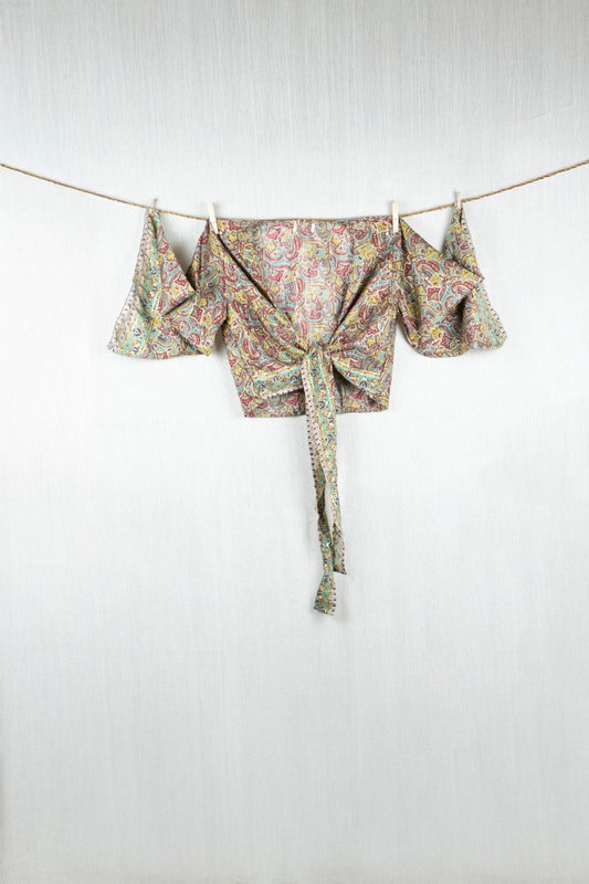 Peacock Rouge Silk Crop Top  - with golden prints