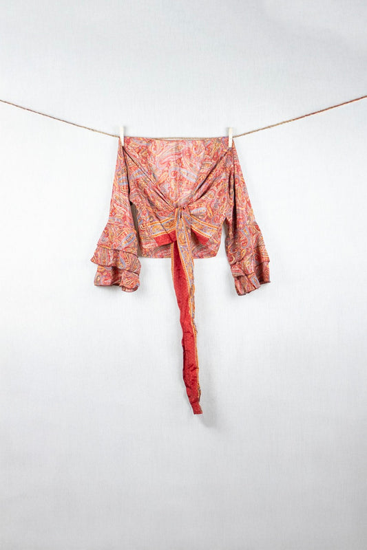 Gulabi Bloom Silk Crop Top with golden prints