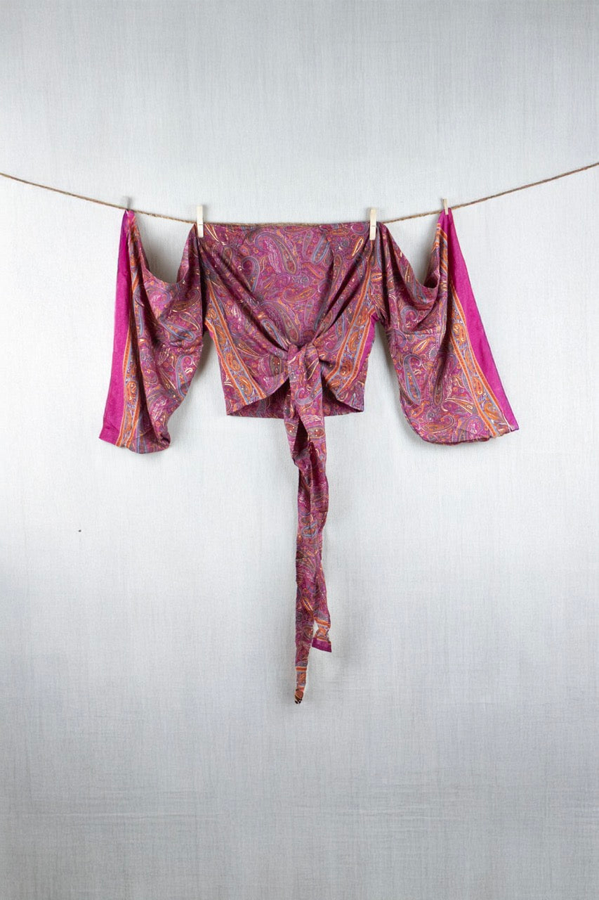 Sakura Blush Silk Crop Top - with golden prints