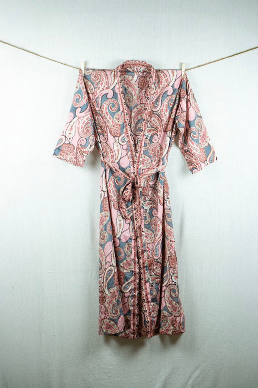 Royal Blush Silk Kimono - with golden prints