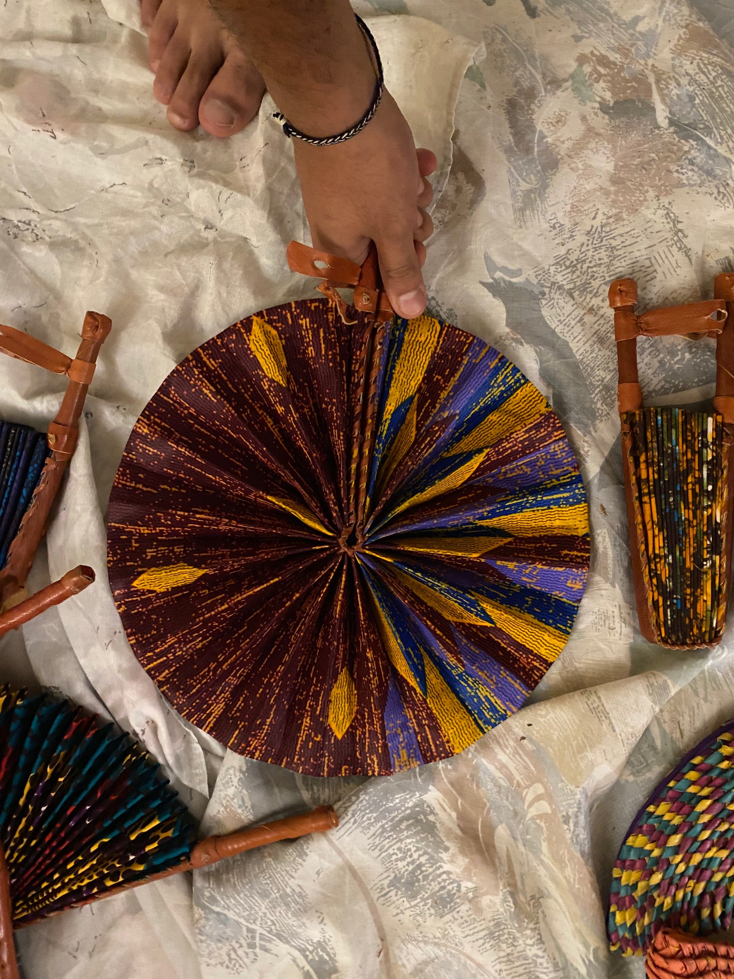 Amani Kenyan Leather Hand Fan