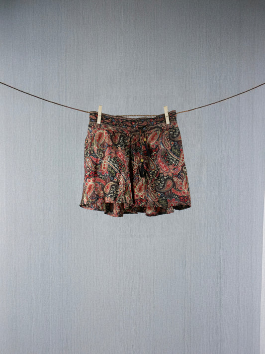 Golden Noir Crepe Silk Shorts - with golden prints