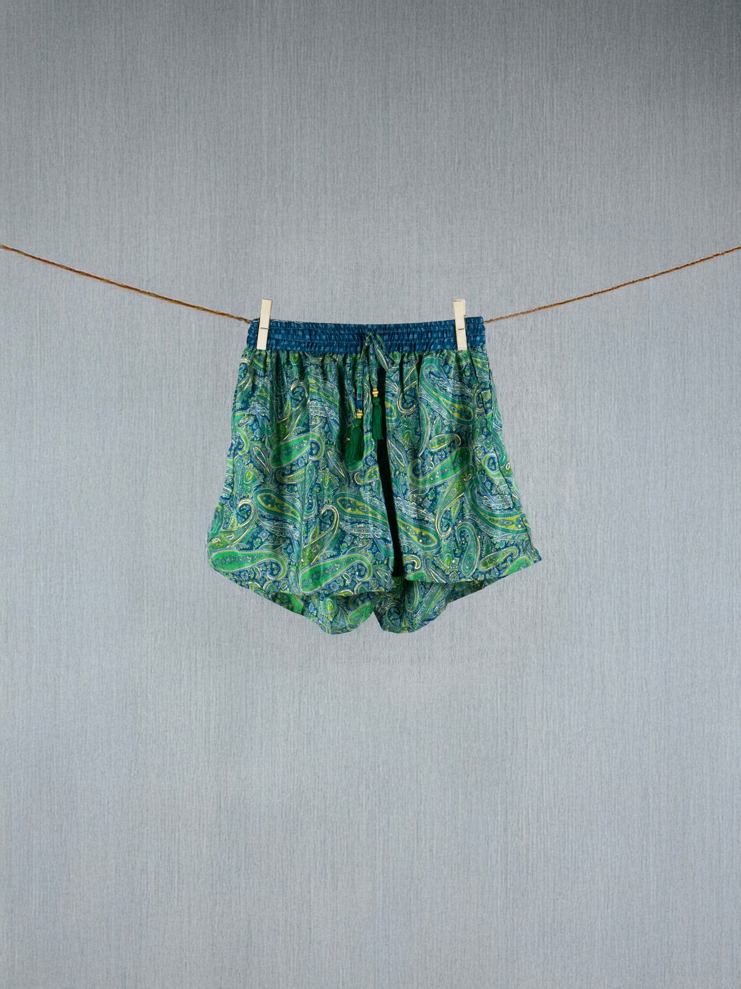 Lime Light Crepe Silk Shorts - with golden prints