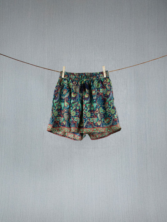Navy Blossom Crepe Silk Shorts