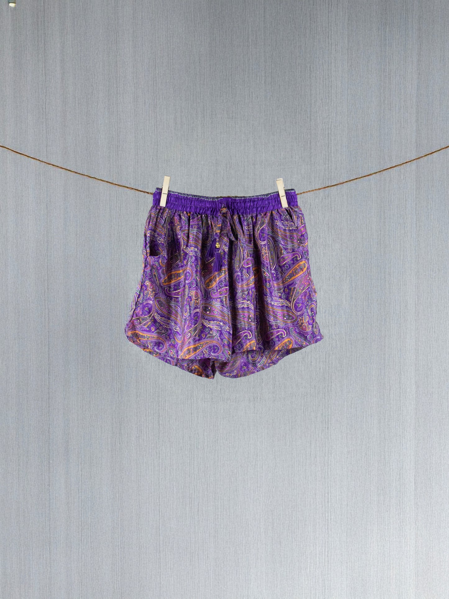 Lavender Glow Crepe Silk Shorts - with golden prints