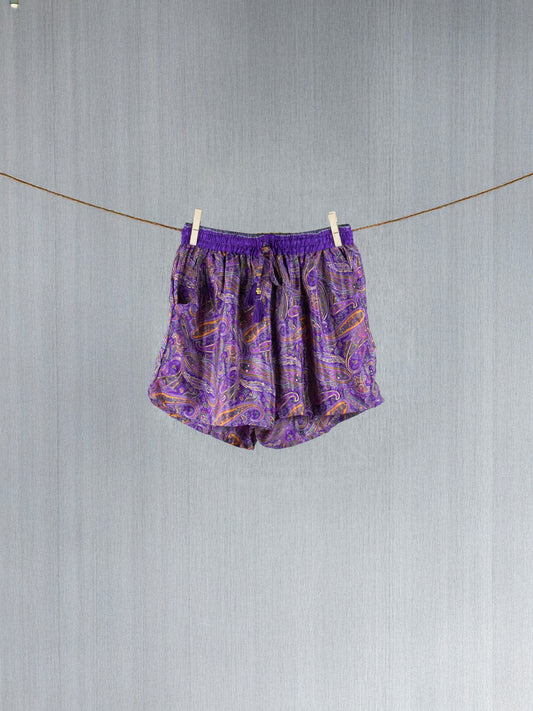 Lavender Glow Crepe Silk Shorts - with golden prints