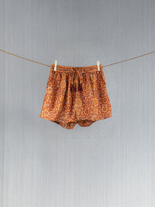 Burnt Sienna Crepe Silk Shorts