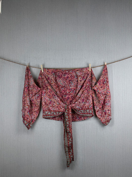 Scarlet Gold  Crepe Silk Crop Top - with golden prints