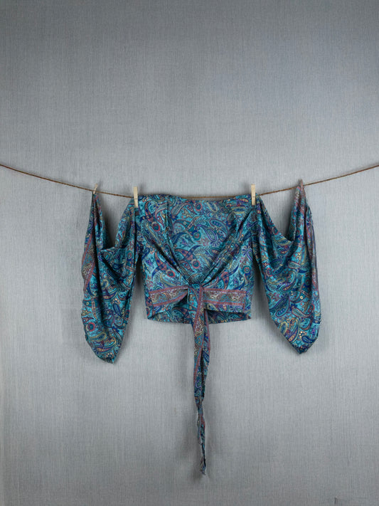 Fiery Night  Crepe Silk Top - with golden prints