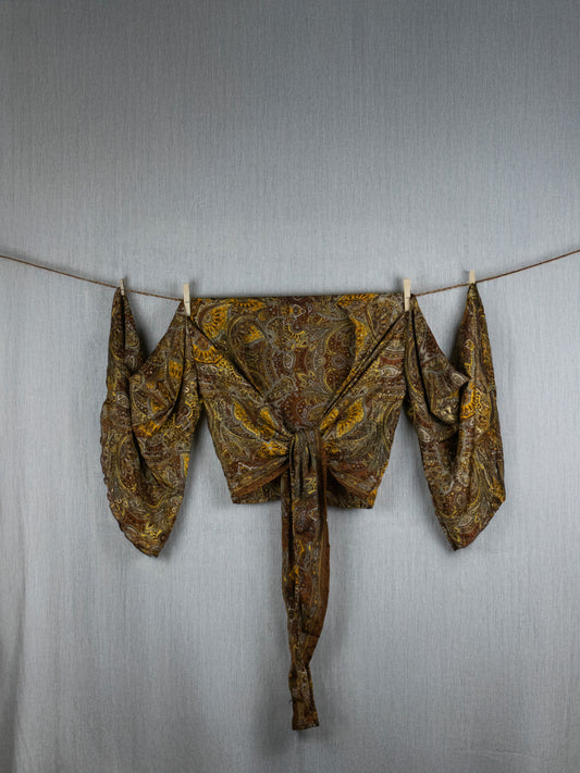 Golden Truffle Crepe Silk Top - with golden prints